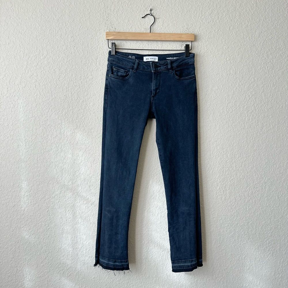 DL1961 Mara Instasculpt Straight Ankle Jeans in Rye Dark Wash Snap Button